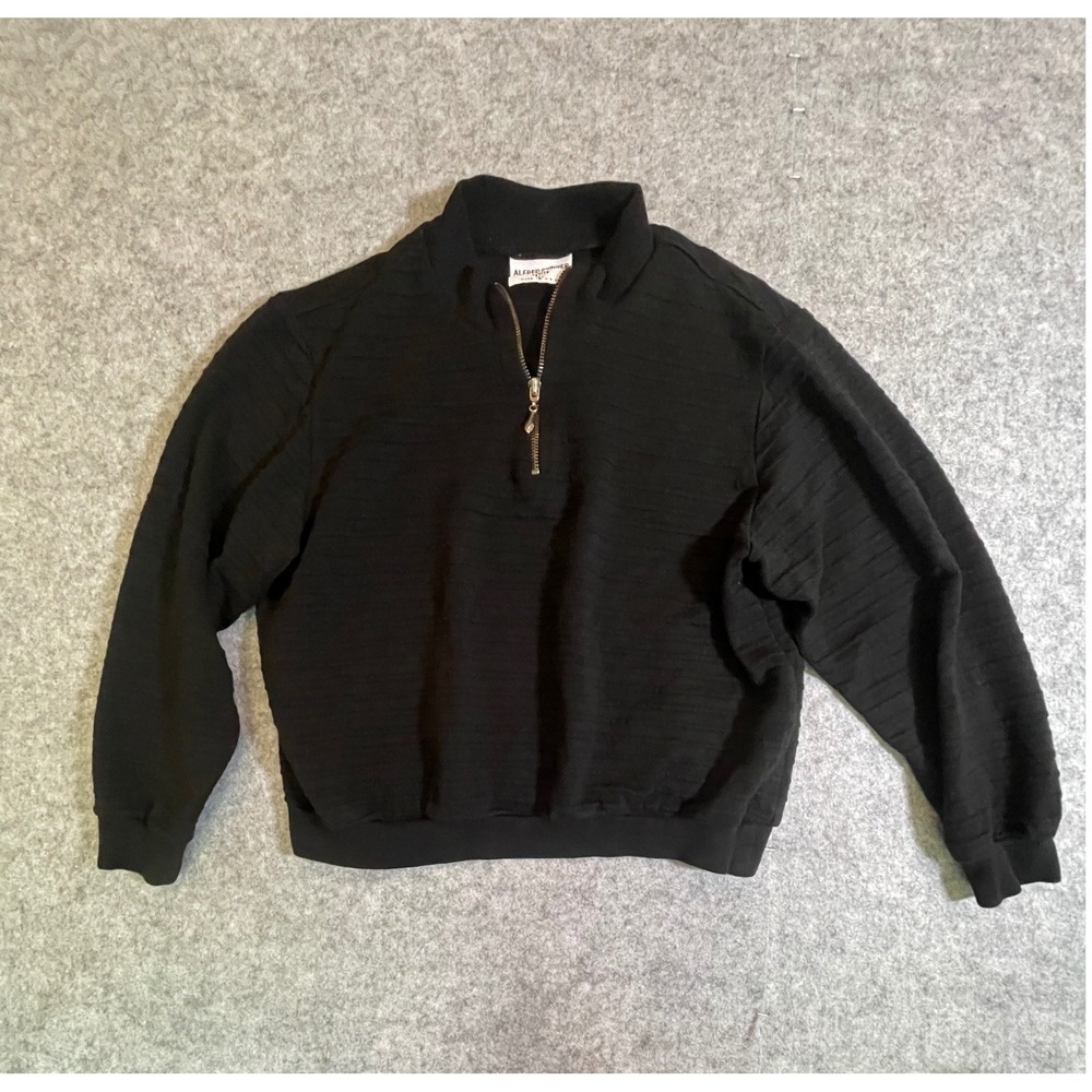 Alfred Dunner Petite Black Textured Quarter Zip Pullover Sweater Made in USA L